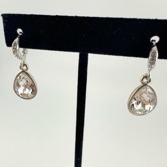Signed Givenchy Silver tone Teardrop Earrings with Swarovski Crystals - Picture 5 of 6